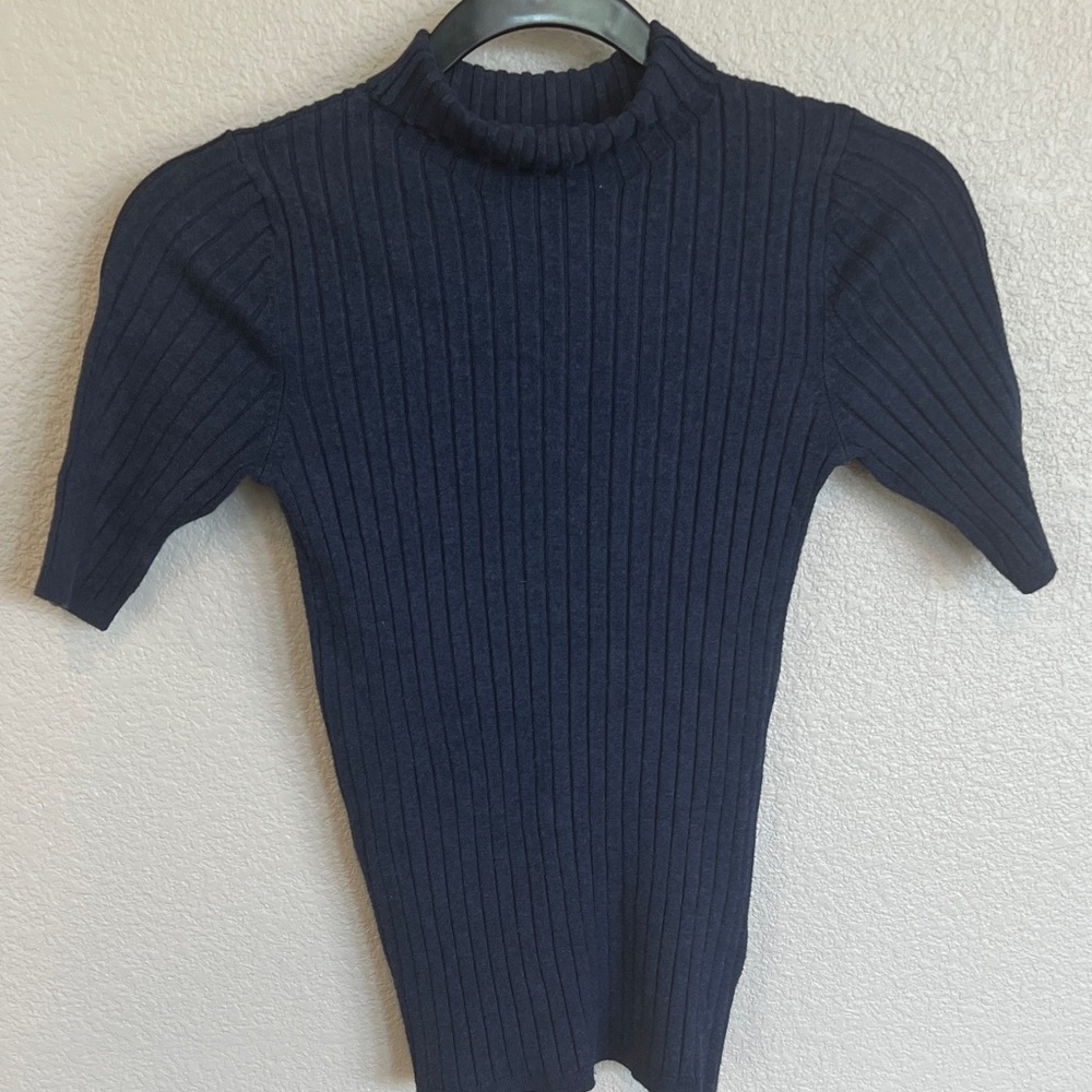 525 America Dark Blue Ribbed Knit Top